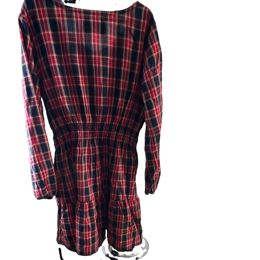 Old Navy Girls Size 8 Plaid Fit & Flare Long Sleeve Square Neck Smocked Dress